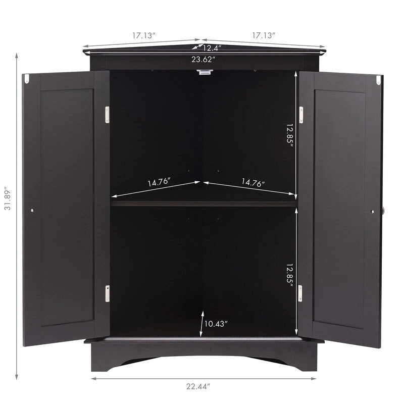 Home Floor Corner Cabinet with Two Doors and Shelves - 12.4D x 23.62W x 31.89H