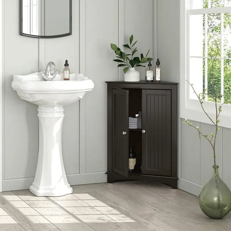 Home Floor Corner Cabinet with Two Doors and Shelves - 12.4D x 23.62W x 31.89H