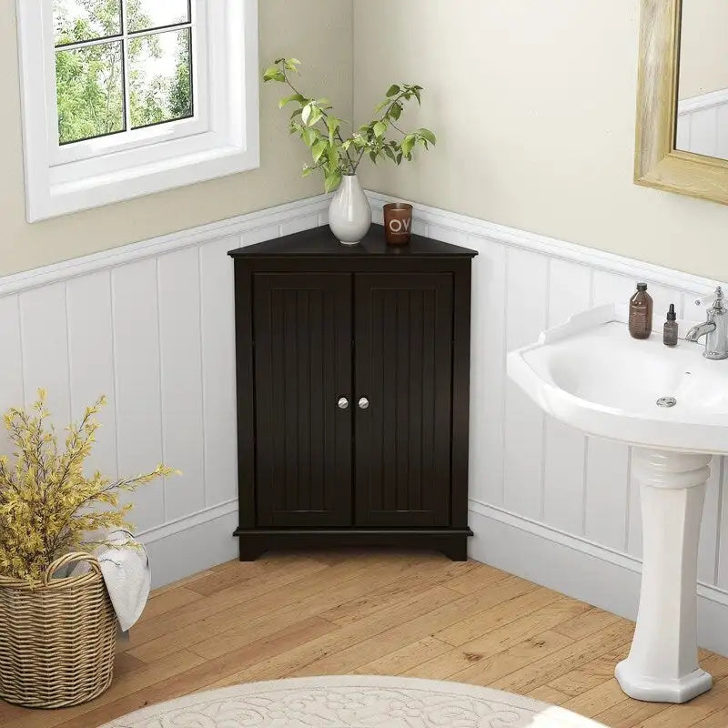 Home Floor Corner Cabinet with Two Doors and Shelves - 12.4D x 23.62W x 31.89H