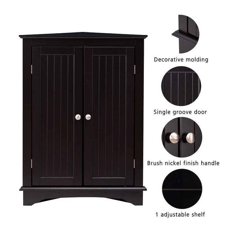 Home Floor Corner Cabinet with Two Doors and Shelves - 12.4D x 23.62W x 31.89H