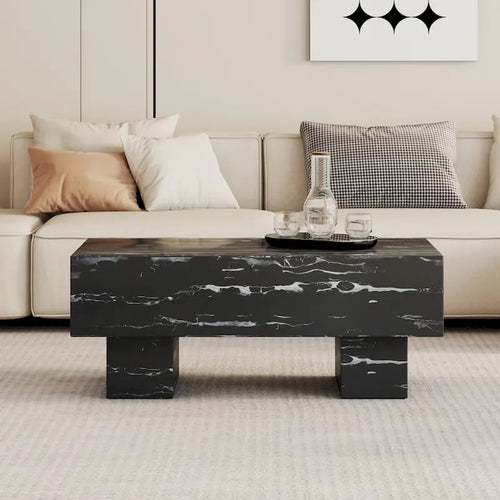 Tavolino da Caffè in MDF da 109,9 cm con Texture in Marmo Nero, Capacità 136 kg