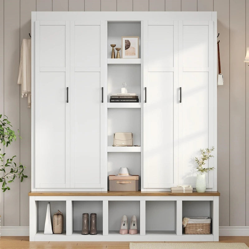 Farmhouse-Style 4-in-1 Hall Tree with Mudroom Bench