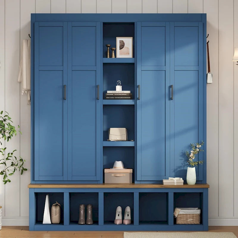 Farmhouse-Style 4-in-1 Hall Tree with Mudroom Bench