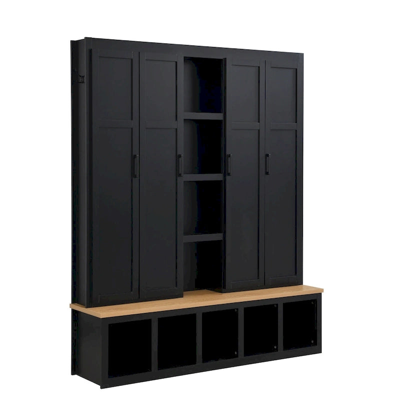 Farmhouse-Style 4-in-1 Hall Tree with Mudroom Bench