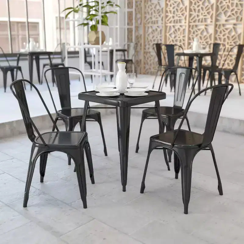 Flash Furniture Commercial Grade 23.75 Square Metal Indoor-Outdoor Table Set with 2 Stack Chairs
