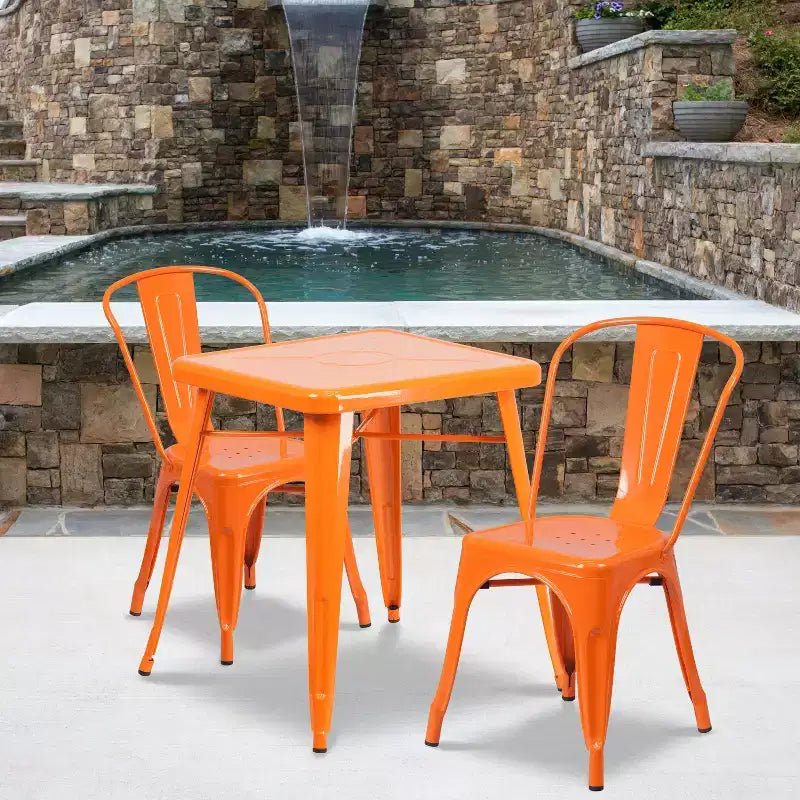 Flash Furniture Commercial Grade 23.75 Square Metal Indoor-Outdoor Table Set with 2 Stack Chairs