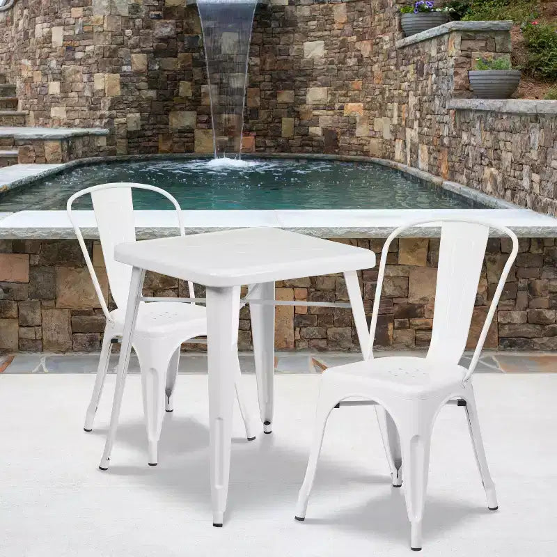 Flash Furniture Commercial Grade 23.75 Square Metal Indoor-Outdoor Table Set with 2 Stack Chairs