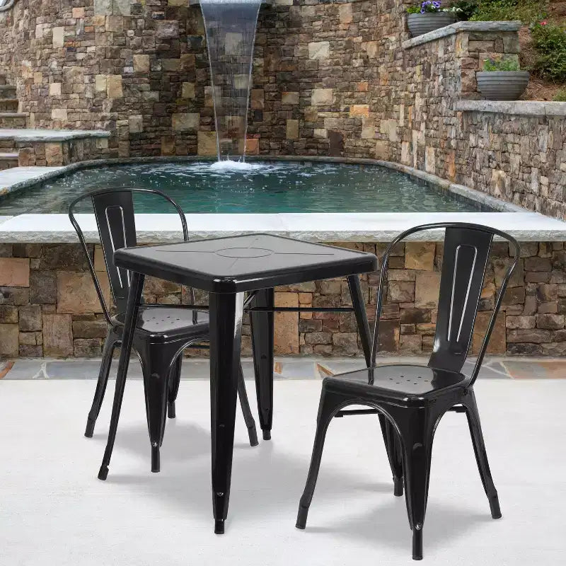 Flash Furniture Commercial Grade 23.75 Square Metal Indoor-Outdoor Table Set with 2 Stack Chairs