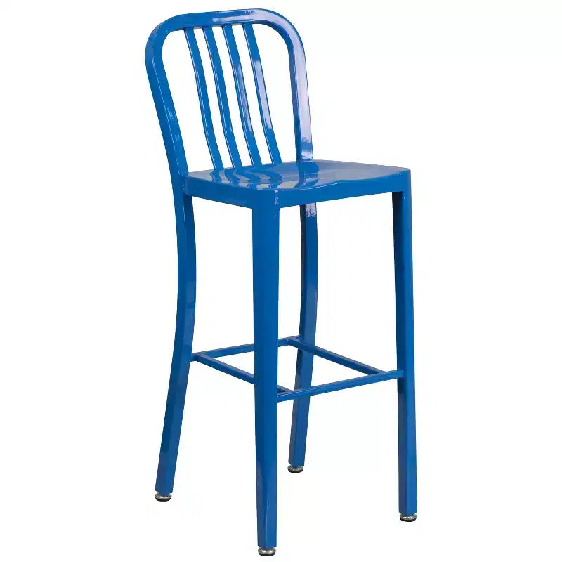 Flash Furniture Commercial Grade 24 Round Metal Indoor-Outdoor Bar Table Set with 2 Vertical Slat Back Stools