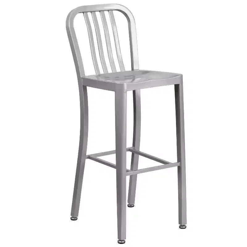 Flash Furniture Commercial Grade 24 Round Metal Indoor-Outdoor Bar Table Set with 2 Vertical Slat Back Stools