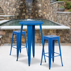 Flash Furniture Commercial Grade 24 Round Metal Indoor-Outdoor Bar Table Set with 2 Square Seat Backless Stools