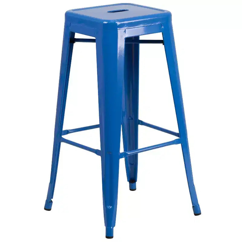 Flash Furniture Commercial Grade 24 Round Metal Indoor-Outdoor Bar Table Set with 2 Square Seat Backless Stools