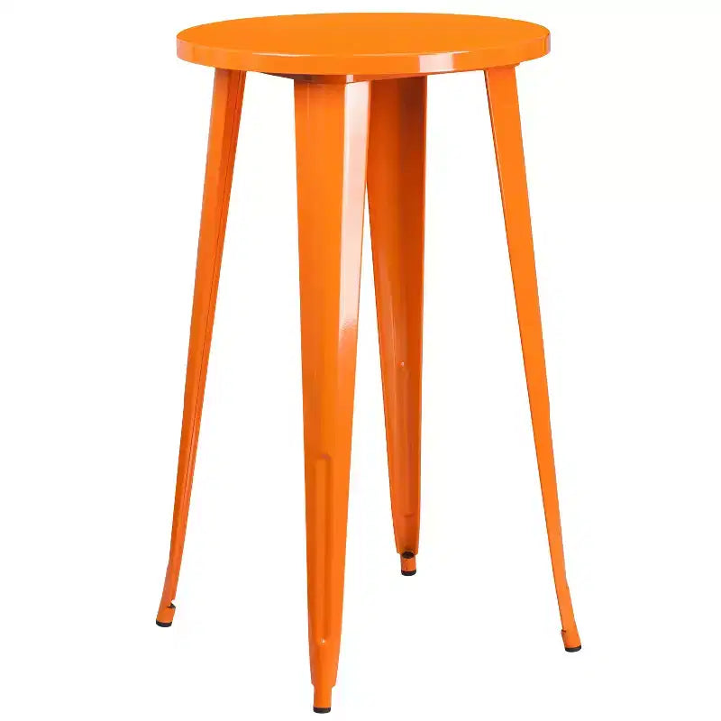 Flash Furniture Commercial Grade 24 Round Metal Indoor-Outdoor Bar Table Set with 2 Square Seat Backless Stools