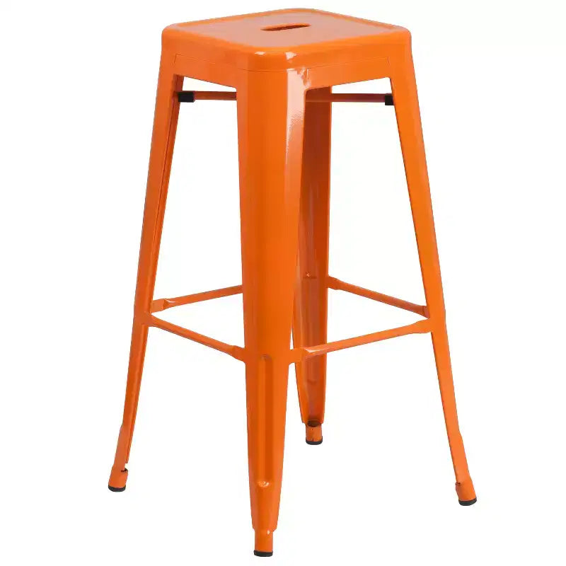 Flash Furniture Commercial Grade 24 Round Metal Indoor-Outdoor Bar Table Set with 2 Square Seat Backless Stools