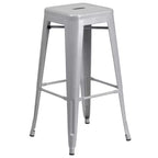 Flash Furniture Commercial Grade 24 Round Metal Indoor-Outdoor Bar Table Set with 2 Square Seat Backless Stools