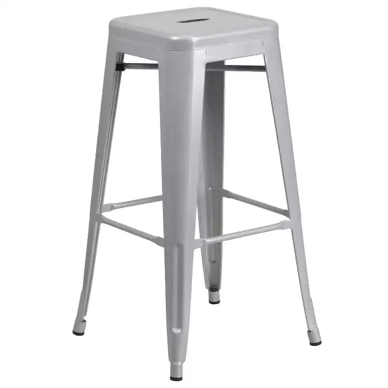 Flash Furniture Commercial Grade 24 Round Metal Indoor-Outdoor Bar Table Set with 2 Square Seat Backless Stools