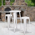 Flash Furniture Commercial Grade 24 Round Metal Indoor-Outdoor Bar Table Set with 2 Square Seat Backless Stools
