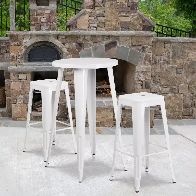 Flash Furniture Commercial Grade 24 Round Metal Indoor-Outdoor Bar Table Set with 2 Square Seat Backless Stools