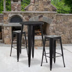 Flash Furniture Commercial Grade 24 Round Metal Indoor-Outdoor Bar Table Set with 2 Square Seat Backless Stools