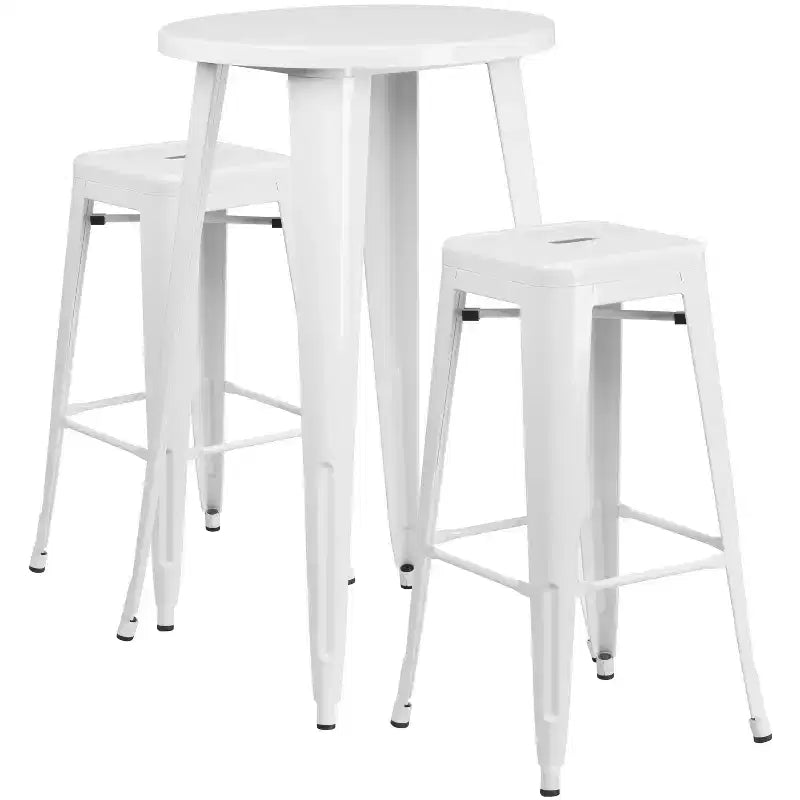 Flash Furniture Bar-Tischset aus Metall, gewerbliche Qualität, 24 rund, für Innen- und Außenbereiche, mit 2 quadratischen rückenfreien Barhockern