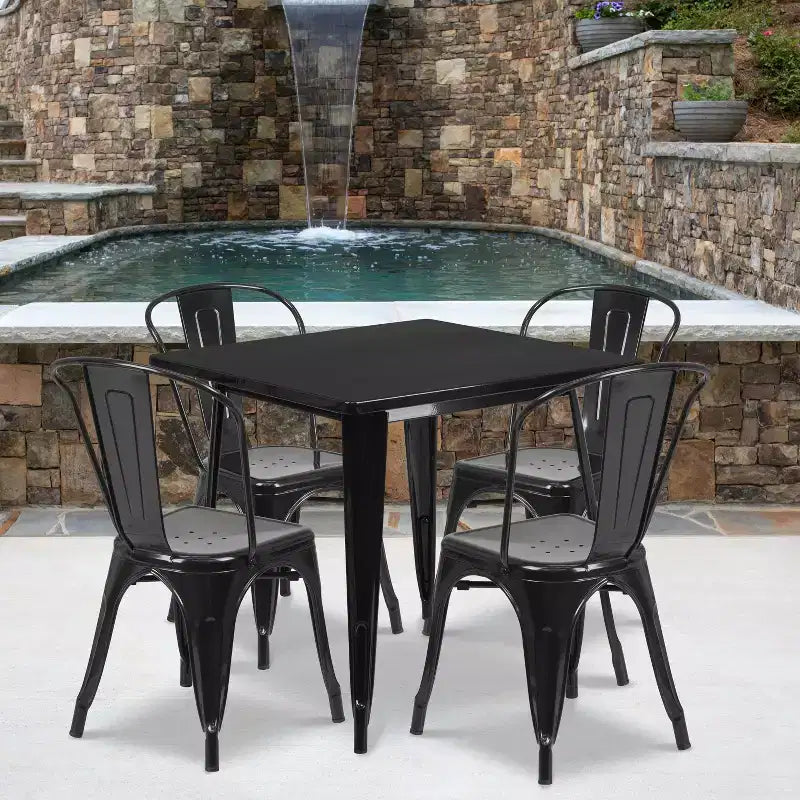 Flash Furniture Commercial Grade 31.5 Square Metal Indoor-Outdoor Table Set with 4 Stack Chairs