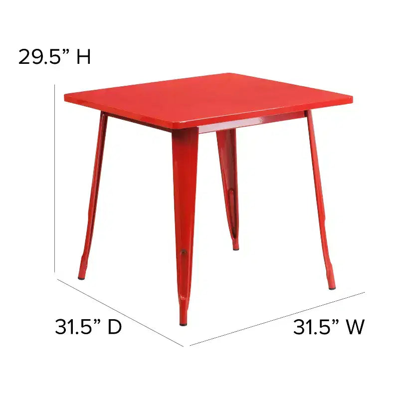 Flash Furniture Commercial Grade 31.5 Square Metal Indoor-Outdoor Table Set with 4 Stack Chairs