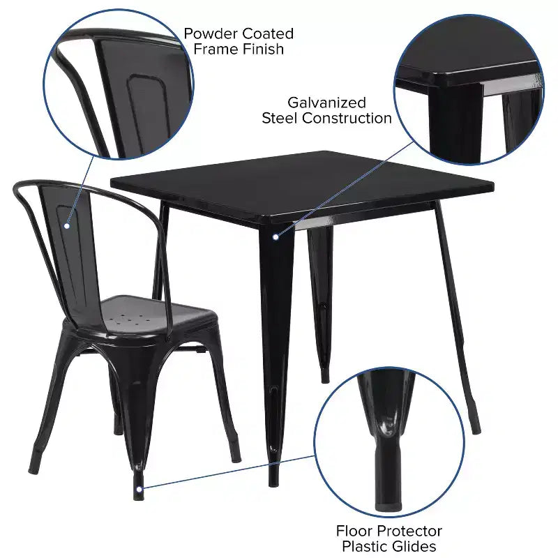 Flash Furniture Commercial Grade 31.5 Square Metal Indoor-Outdoor Table Set with 4 Stack Chairs