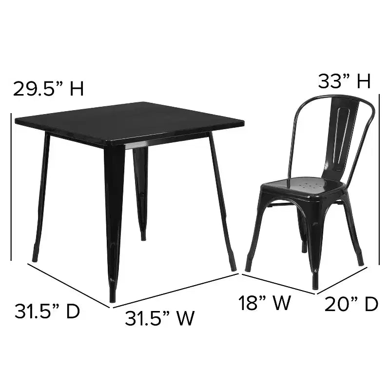 Flash Furniture Commercial Grade 31.5 Square Metal Indoor-Outdoor Table Set with 4 Stack Chairs