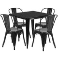 Flash Furniture Commercial Grade 31.5 Square Metal Indoor-Outdoor Table Set with 4 Stack Chairs