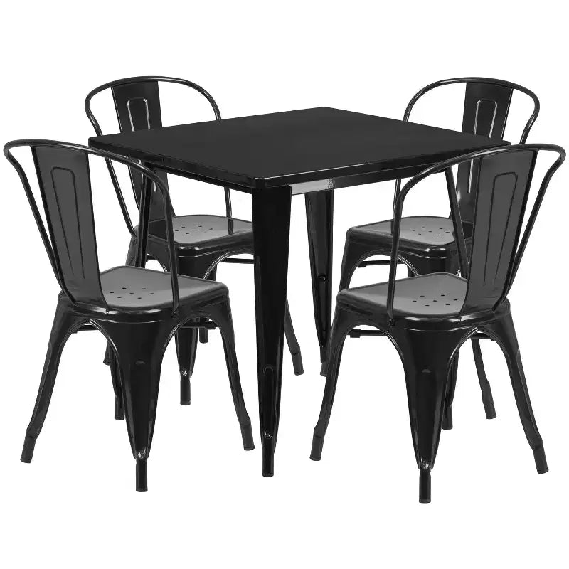 Flash Furniture Commercial Grade 31.5 Square Metal Indoor-Outdoor Table Set with 4 Stack Chairs