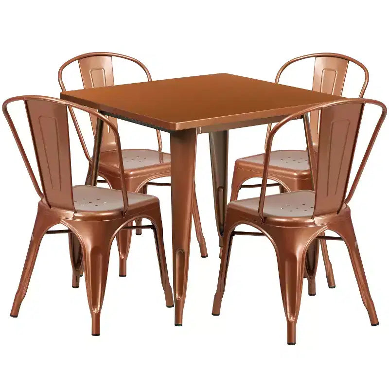 Flash Furniture 31.5-Zoll quadratisches Tisch-Set aus Metall für den Innen- und Außenbereich in Gewerbequalität mit 4 stapelbaren Stühlen
