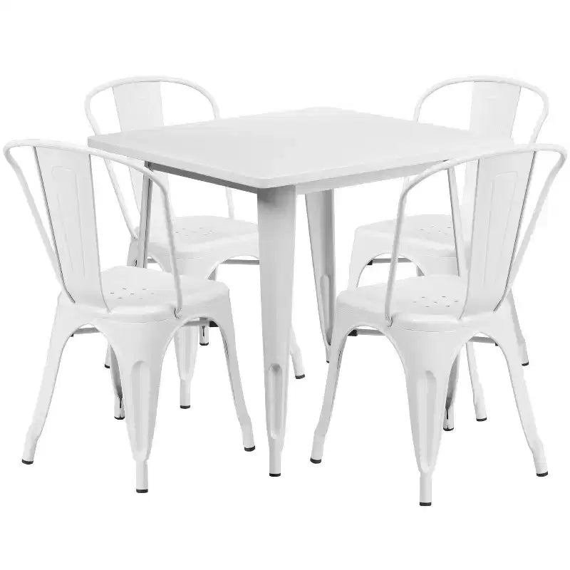 Flash Furniture 31.5-Zoll quadratisches Tisch-Set aus Metall für den Innen- und Außenbereich in Gewerbequalität mit 4 stapelbaren Stühlen