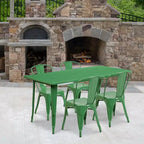 Flash Furniture Commercial Grade 31.5 x 63 Rectangular Metal Indoor-Outdoor Table Set with 4 Stack Chairs