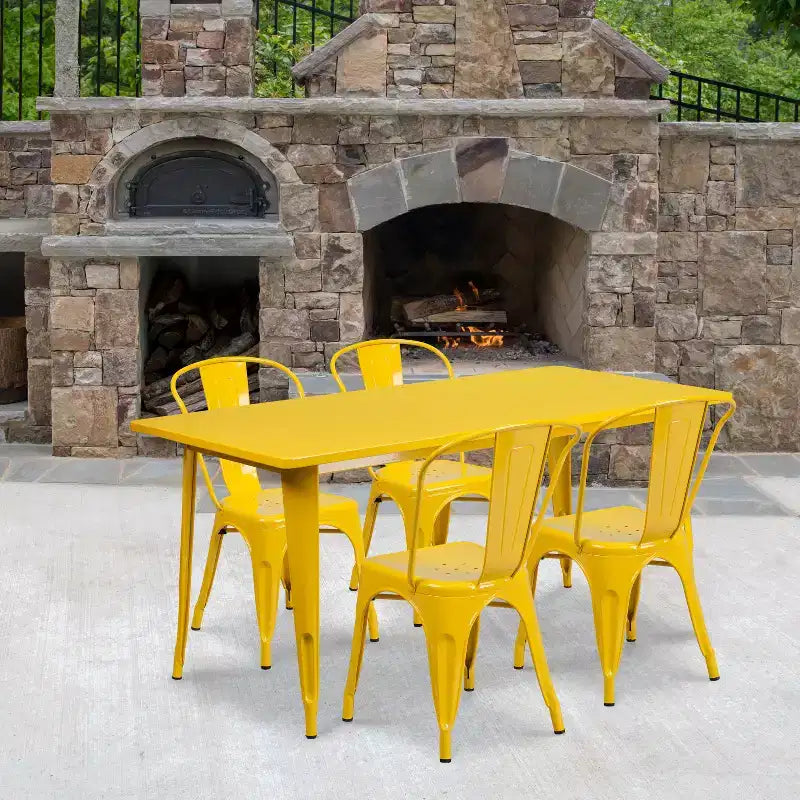 Flash Furniture Commercial Grade 31.5 x 63 Rectangular Metal Indoor-Outdoor Table Set with 4 Stack Chairs