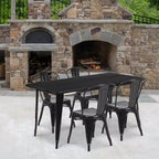 Flash Furniture Commercial Grade 31.5 x 63 Rectangular Metal Indoor-Outdoor Table Set with 4 Stack Chairs
