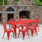 Flash Furniture Commercial Grade 31.5 x 63 Rectangular Metal Indoor-Outdoor Table Set with 6 Stack Chairs