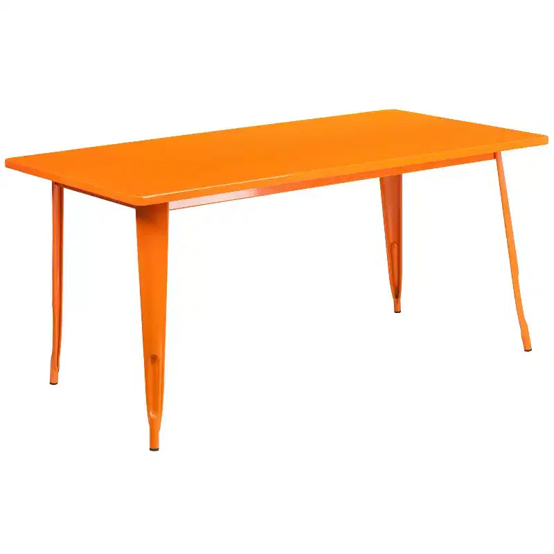 Flash Furniture Commercial Grade 31.5 x 63 Rectangular Metal Indoor-Outdoor Table Set with 6 Arm Chairs