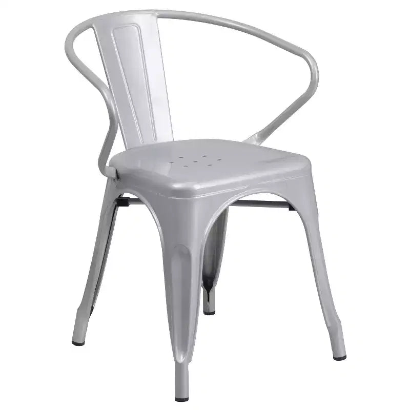 Flash Furniture Commercial Grade 31.5 x 63 Rectangular Metal Indoor-Outdoor Table Set with 6 Arm Chairs