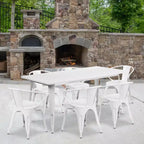 Flash Furniture Commercial Grade 31.5 x 63 Rectangular Metal Indoor-Outdoor Table Set with 6 Arm Chairs