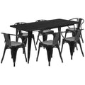 Flash Furniture Commercial Grade 31.5 x 63 Rectangular Metal Indoor-Outdoor Table Set with 6 Arm Chairs