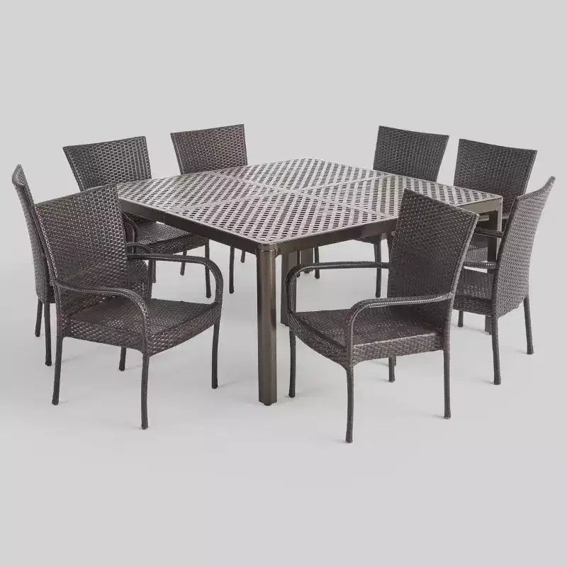 Bullpond 9pc Aluminum and Wicker Dining Set - Christopher Knight Home