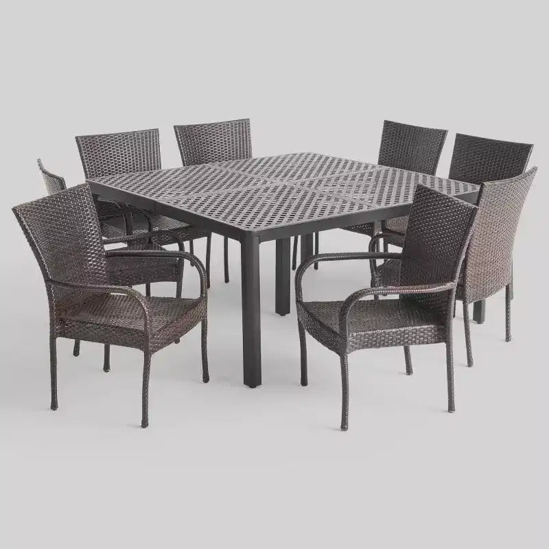 Bullpond 9pc Aluminum and Wicker Dining Set - Christopher Knight Home