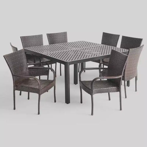 Bullpond-Essgruppe aus 9 Aluminium- und Wickerteilen - Christopher Knight Home