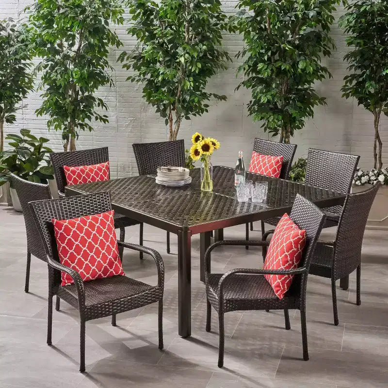 Bullpond-Essgruppe aus 9 Aluminium- und Wickerteilen - Christopher Knight Home