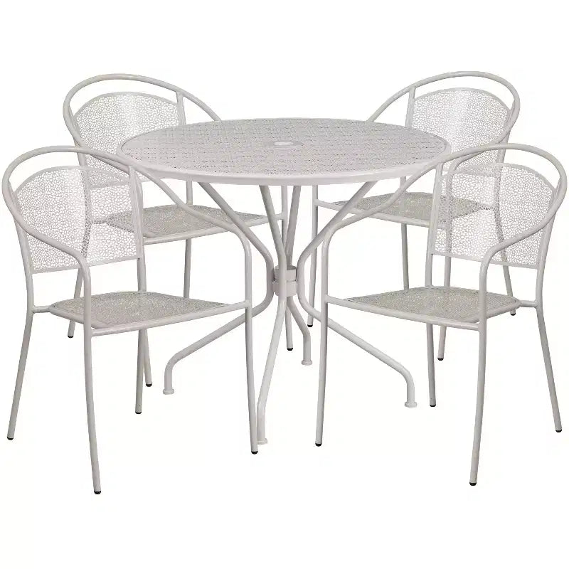 Flash Furniture Oia Commercial Grade 35.25 Round Indoor-Outdoor Steel Patio Table Set with 4 Round Back Chairs