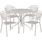 Flash Furniture Oia Commercial Grade 35.25 Round Indoor-Outdoor Steel Patio Table Set with 4 Round Back Chairs