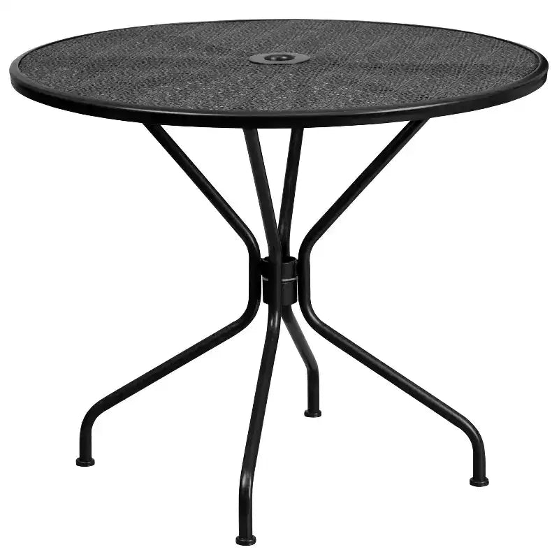 Flash Furniture Oia Commercial Grade 35.25 Round Indoor-Outdoor Steel Patio Table Set with 4 Round Back Chairs