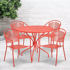 Flash Furniture Oia Commercial Grade 35.25 Round Indoor-Outdoor Steel Patio Table Set with 4 Round Back Chairs