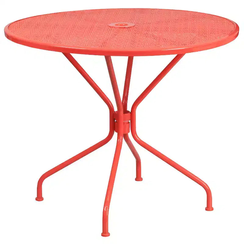 Flash Furniture Oia Commercial Grade 35.25 Round Indoor-Outdoor Steel Patio Table Set with 4 Round Back Chairs