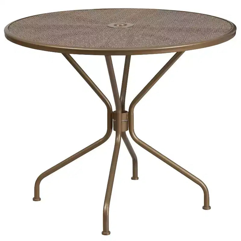 Flash Furniture Oia Commercial Grade 35.25 Round Indoor-Outdoor Steel Patio Table Set with 4 Round Back Chairs